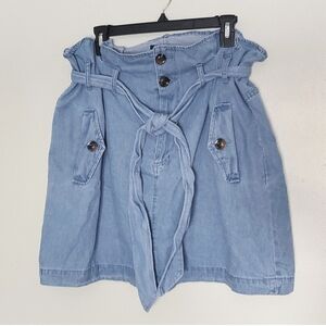 Paper bag waist denim chambray mini skirt sz 16